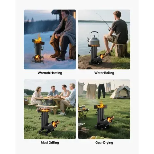 VEVOR Raketenofen, BBQ Rakete Holzofen aus Karbonstahl mit Tragetasche, zum Verbrennen von Zweigen, Stöcken oder Holzkohle zum Outdoor Kochen, Camping Outdoor-Campingkocher, Campinggrill – Bild 2