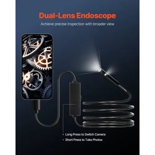 VEVOR Endoskopkamera mit Licht, Dual Lens Endoskop für Android & iOS, 1920P HD-Inspektionskamera mit 8+1 LED-Leuchten, 2-fachem Zoom, 3 m Schlangenkabel, IP67 wasserdichte Kamera für Auto, Sanitär VEVOR Endoskopkamera mit Licht, Dual Lens Endoskop für Android & iOS, 1920P HD-Inspektionskamera mit 8+1 LED-Leuchten, 2-fachem Zoom, 3 m Schlangenkabel, IP67 wasserdichte Kamera für Auto, Sanitär