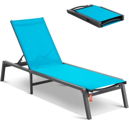 VEVOR Chaiselongue-Sessel für den Außenbereich, Aluminium-Terrassen-Loungesessel mit 5 verstellbaren Positionen, klappbarer Pool-Loungesessel mit Liegefunktion und komplett flacher Sonnenstuhl für Terrasse, Strand, Pool, Blau VEVOR Chaiselongue-Sessel für den Außenbereich, Aluminium-Terrassen-Loungesessel mit 5 verstellbaren Positionen, klappbarer Pool-Loungesessel mit Liegefunktion und komplett flacher Sonnenstuhl für Terrasse, Strand, Pool, Blau