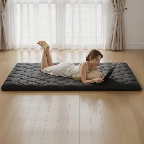 VEVOR japanische Futon-Matratze (2032 x 1372 x 89 mm), faltbare Tatami (Full Size), Bodenmatratze mit Aufbewahrungstasche & Befestigungsmaterial, 9-lagige Schlafmatte für Meditation Yoga, Schwarz – Bild 7