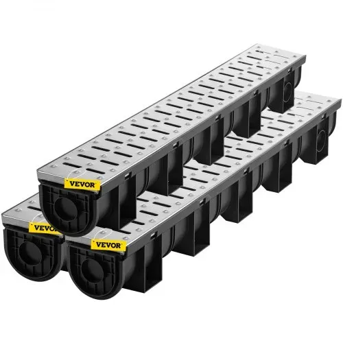 VEVOR Entwässerungsrinne-Set, 3er-Pack, Terrassenrinne, Edelstahl-Grabenentwässerungssystem 15 x 13 x 100 cm, mit 3 Endkappen, Steckverbindung, für Gartenablauf, Auffahrt, Pool, Gehweg – Bild 8