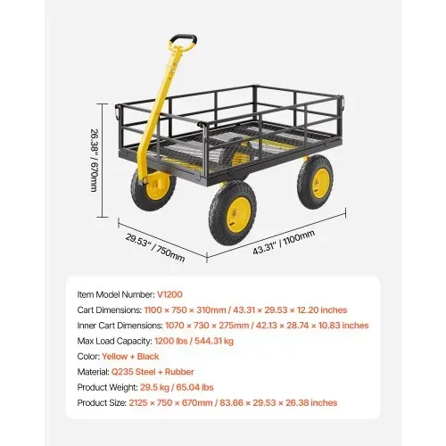 VEVOR Bollerwagen 544,31 kg, Transportwagen, Gartenwagen, Gerätewagen, 2-in-1-Handwagen mit All-Terrain-Reifen, abnehmbaren Seitenteilen aus Netzmaterial und um 180° drehbarem Griff – Bild 6
