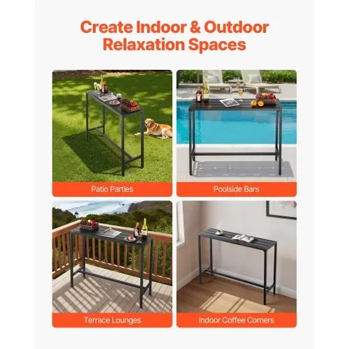 VEVOR Bartisch, 1200 x 375 x 980 mm, Bistrotisch, Stehtisch mit Metallgestell, rechteckige Esstische, Küchentisch, Tresentisch, Partytisch, Gartenmöbel für Balkon, Garten, Poolrand – Bild 5