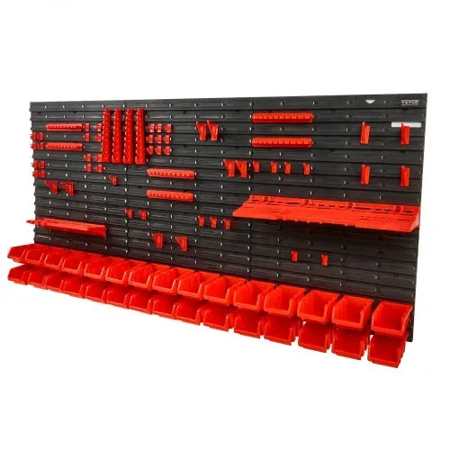 VEVOR Stapelboxen, 30-Behälter-Teileregal-Organizer für Garage, Kunststoff-Ladenwerkzeug mit Wandpaneelen/Werkzeughaltern/Haken, für Muttern, Bolzen, Schrauben, Nägel, Perlen, Knöpfe, Schwarz/Rot – Bild 8