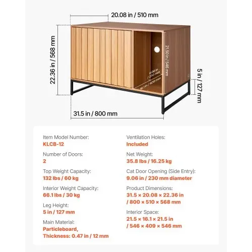 VEVOR Katzenschrank, 800x510x568 mm, Katzentoilette mit Kratzpad & Stauraum, Katzenklo Schrank, Katzenhaus, passend für die meisten Katzentoiletten, für Schlafzimmer & Wohnzimmer – Bild 6
