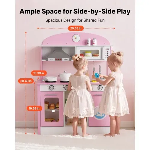 VEVOR Spielküche für Kinder, Kinderküche aus Holz mit Licht & Sound, Holzküche mit Herd Backofen Spüle Mikrowelle Dunstabzug & Geschirrspüler, Küchenspielzeug mit Kochset für Kinder ab 3 Jahren, Rosa – Bild 6
