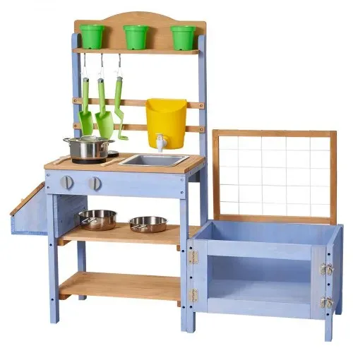 VEVOR Spielküche, Kinderküche, Spielzeugküche aus Holz mit Pflanzkasten, Wassertank, Spülbecken, Kochgeschirr & Zubehör, Holzküche für Rasen & Garten, für Kinder ab 3 Jahren, 1060x370x995mm – Bild 9