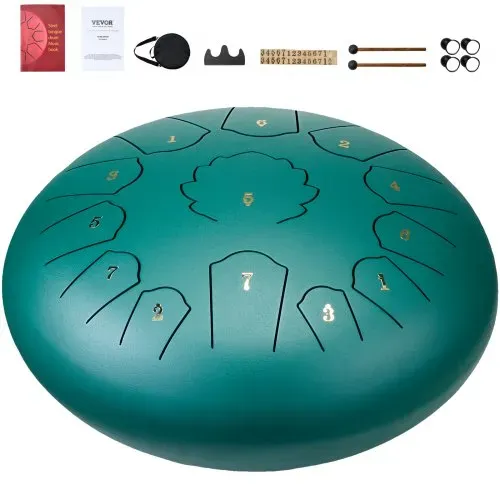 VEVOR Zungentrommel 305mm, Steel Tongue Drum 13 Noten, Stahltrommel C-Dur-Tonart, mit 2 Schlägeln & Tragetasche, Handpan-Trommel, Schlaginstrument für Musikunterricht & Yoga, Grün – Bild 8