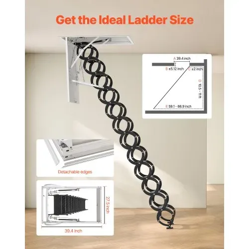 VEVOR Dachbodenleiter, Tragkraft 299,4 kg, passend für Deckenhöhen von 3,2-3,35 m und Öffnungsgröße von 1000,76×698,5 mm, ausziehbare Deckentreppe aus legiertem Stahl mit Zugstange für Dachboden VEVOR Dachbodenleiter, Tragkraft 299,4 kg, passend für Deckenhöhen von 3,2-3,35 m und Öffnungsgröße von 1000,76×698,5 mm, ausziehbare Deckentreppe aus legiertem Stahl mit Zugstange für Dachboden