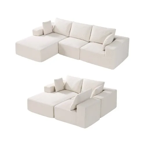 VEVOR Modulares Sofa L-förmiges Ecksofa Schlafsofa mit hochelastischem Schaumstoff & hoher Dichte, gepolstertes Cordsofa (545 kg belastbar / 265 cm lang) mit Kissen für Wohnzimmer Apartment Beige VEVOR Modulares Sofa L-förmiges Ecksofa Schlafsofa mit hochelastischem Schaumstoff & hoher Dichte, gepolstertes Cordsofa (545 kg belastbar / 265 cm lang) mit Kissen für Wohnzimmer Apartment Beige