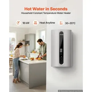VEVOR Elektronischer Durchlauferhitzer 18 kW Warmwasserbereiter 3-Phasig, Warmwasserbereiter für Dusche Bad & Küche, ABS-Gehäuse, Aluminiumguss-Heizelement, 30-55°C Einstellbar, LED-Touch-Bedienung VEVOR Elektronischer Durchlauferhitzer 18 kW Warmwasserbereiter 3-Phasig, Warmwasserbereiter für Dusche Bad & Küche, ABS-Gehäuse, Aluminiumguss-Heizelement, 30-55°C Einstellbar, LED-Touch-Bedienung