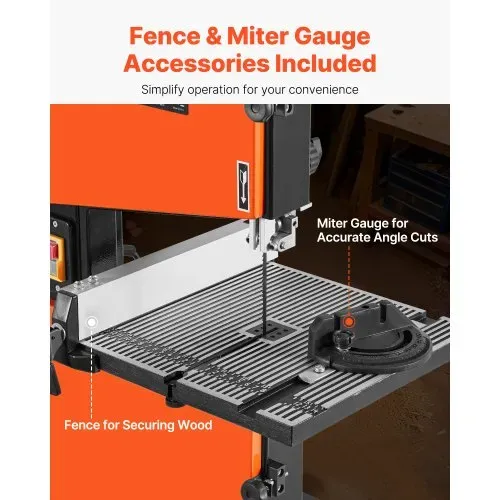 VEVOR Bandsäge, 229 mm, Holzbandsäge mit 373-W-Motor (1/2 PS), 90 mm Schnitthöhe, 300x300 mm Alu-Gusstisch, mit 360°-Arbeitsleuchte, Gehrungsanschlag, Parallelanschlag, für die Holzbearbeitung – Bild 4