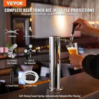 VEVOR Kegerator-Turm-Kit, Einzelzapfhahn-Bierumrüstsatz, Edelstahl-Fass-Bierturm-Zapfanlage mit Doppelmessgerät W21.8-Regler und A-System-Fasskupplung, Biertropfschale für Partys zu Hause VEVOR Kegerator-Turm-Kit, Einzelzapfhahn-Bierumrüstsatz, Edelstahl-Fass-Bierturm-Zapfanlage mit Doppelmessgerät W21.8-Regler und A-System-Fasskupplung, Biertropfschale für Partys zu Hause