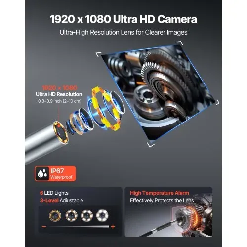 VEVOR Drehbare Endoskopkamera mit Licht, Inspektionskamera mit 360° beweglichem Kopf, IP67 Wasserdichte Rohrkamera mit 6 Zoll Display 1,5 m Kabel 7000 mAh Akku, 8 mm Boreskopkamera für Auto Haus – Bild 3