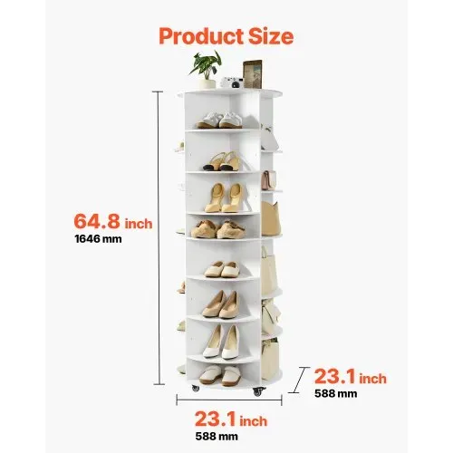 VEVOR Schuhregal Schuhschrank für 28 Paar Schuhe (7-stöckig) 360° drehbar, rollbare Schuhaufbewahrung, Schuhablage für Schlafzimmer Wohnzimmer Eingangsbereich, Weiß 588 x 588 x 1646 mm – Bild 2