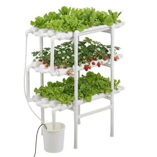 VEVOR Hydroponisches Pflanzensystem, 3-Ebenen, 108 Steckplätze, UPVC-Rohr-Anbausystem mit Zeitschaltuhr, Hydroponik Turm, Anzucht Set, Hydroponic Grow Kit für Gemüse, Obst & Kräuter, Weiß – Bild 10