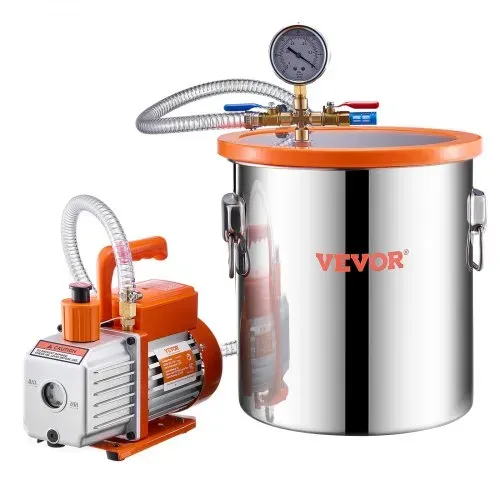 VEVOR 18,93 L Vakuumkammer & 3,5 CFM Pumpe, Edelstahlkammer, einstufiges Vakuumpumpen-Entgasungskammerset, mit Acryldeckel, Öl, 1,5 m Schlauch, Vacuum Pump Kit zum Entgasen von Harz-Silikon-Epoxiden – Bild 9