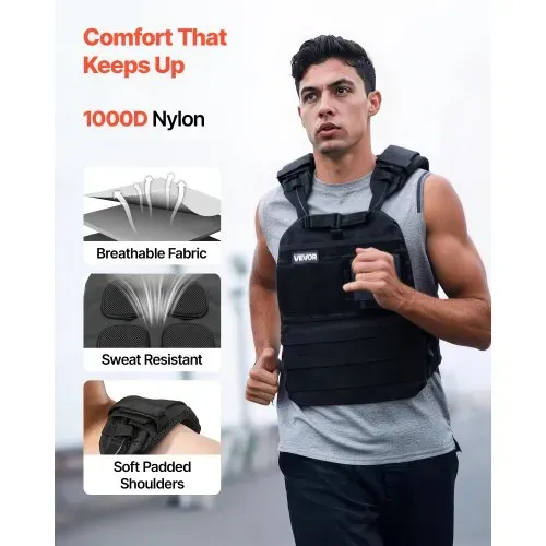 VEVOR Gewichtsweste (ohne Gewichtplatten) mit Schulterpolstern und Reflexstreifen, Trainingsweste für Krafttraining, Laufen, Joggen, Ausdauertraining, Muskeltraining, Home-Gym-Training, Unisex-Design – Bild 2