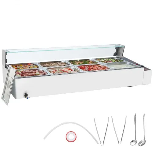 VEVOR kommerzieller Speisenwärmer mit 8 Behältern (je 8 Qt / 1/2 Größe), elektrischer Dampftisch mit Glasabdeckung, 1700 W Arbeitsplatte aus Edelstahl, Buffet-Bain-Marie, 30–85 °C Temperaturregelung VEVOR kommerzieller Speisenwärmer mit 8 Behältern (je 8 Qt / 1/2 Größe), elektrischer Dampftisch mit Glasabdeckung, 1700 W Arbeitsplatte aus Edelstahl, Buffet-Bain-Marie, 30–85 °C Temperaturregelung