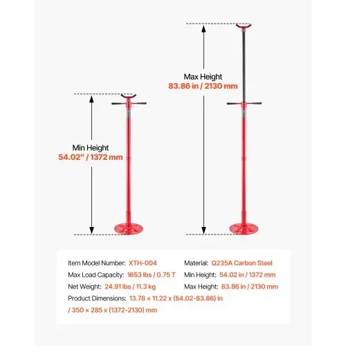 VEVOR Unterhub-Stützständer 750 kg, Höhenverstellbarer (1376–2128 mm) Wagenheberständer mit Kugelgelagertem Drehgriff & Selbstsichernder Gewindeschraube, zur Unterstützung von Fahrzeugkomponenten – Bild 6