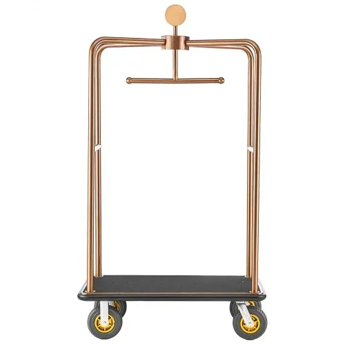 VEVOR Hotelgepäckwagen aus Edelstahl, 544,31 kg Belastbarer Kofferwagen mit 8 Zoll Gummirädern, Hotelwagen mit Schwarzem Teppichboden & Garderobenstange, Gepäckwagen für Hotels Resorts, Roségold – Bild 10