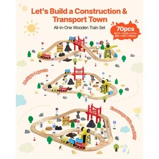 VEVOR Holzeisenbahn Set 70-tlg., Eisenbahn-Spielzeug für Kinder ab 3 Jahren, Baustellen-Kran-Zugspielzeug, kompatibel mit gängigen Marken, Weihnachts- & Geburtstagsgeschenk für Kleinkinder VEVOR Holzeisenbahn Set 70-tlg., Eisenbahn-Spielzeug für Kinder ab 3 Jahren, Baustellen-Kran-Zugspielzeug, kompatibel mit gängigen Marken, Weihnachts- & Geburtstagsgeschenk für Kleinkinder