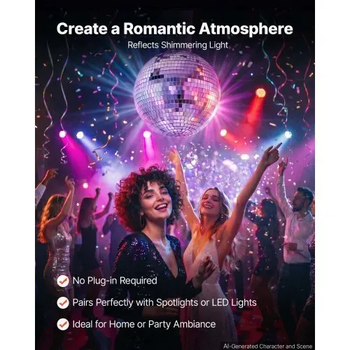 VEVOR Spiegelkugel Discokugel Mirrorball 300 mm Diskokugel mit Aufhängering, für Party- & Heimdekoration DJ Tanzclub, Equipment für Lichteffekte & Partybeleuchtung, 360°-Reflexion, Wiederverwendbar – Bild 4