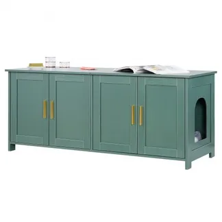 VEVOR Katzenschrank, 1200x450x500 mm, Katzentoiletten mit 4 Türen & 2 Eingängen, Katzenklo Schrank für den Innenbereich, Katzenhaus aus Holz, passend für die meisten Katzentoiletten, grün VEVOR Katzenschrank, 1200x450x500 mm, Katzentoiletten mit 4 Türen & 2 Eingängen, Katzenklo Schrank für den Innenbereich, Katzenhaus aus Holz, passend für die meisten Katzentoiletten, grün
