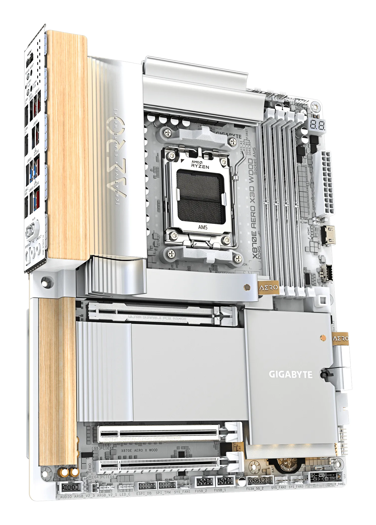 GIGABYTE X870E AERO X3D WOOD Mainboard - Unterstützt AMD Ryzen 9000 CPUs, digitales 16+2+2-Phasen-VRM, bis zu 9000Hz DDR5 (O.C.), 2xPCIe 5.0 + 2xPCIe 4.0, Wi-Fi 7, 5GbE LAN, USB 4 – Bild 3