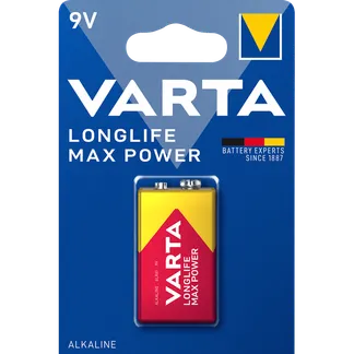 9V-Block Batterie VARTA “Longlife Max Power“ Alkaline, 6LR61, 9V 9V-Block Batterie VARTA “Longlife Max Power“ Alkaline, 6LR61, 9V