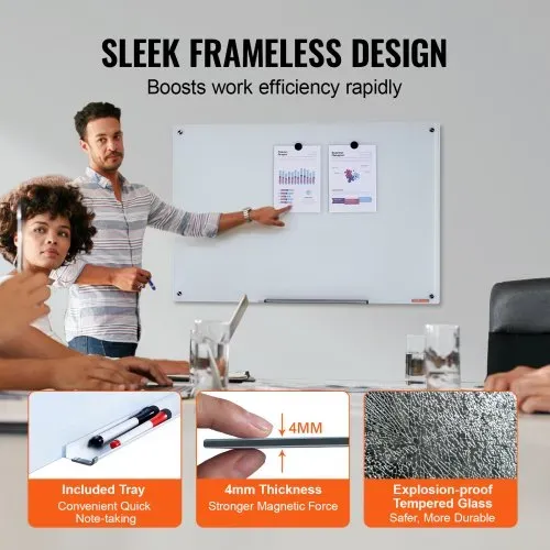VEVOR Magnetisches Glas-Whiteboard, Wandtafel Trocken Abwischbare Tafel 90 x 60 cm, Wandmontiertes Weißes Glasboard ohne Rahmen, mit Stiftablage, einem Radiergummi& 2 Stiften, Magnettafel Weiß – Bild 3