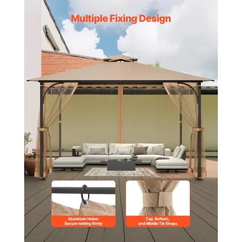 VEVOR Moskitonetz für Pavillon, Mückennetz passend für 304,8x365,8x213,4 cm große Pavillons, Insektennetz, 4-teiliger Seitenwand-Pavillonvorhang, mit Doppelreißverschluss (nur Netz) – Bild 2