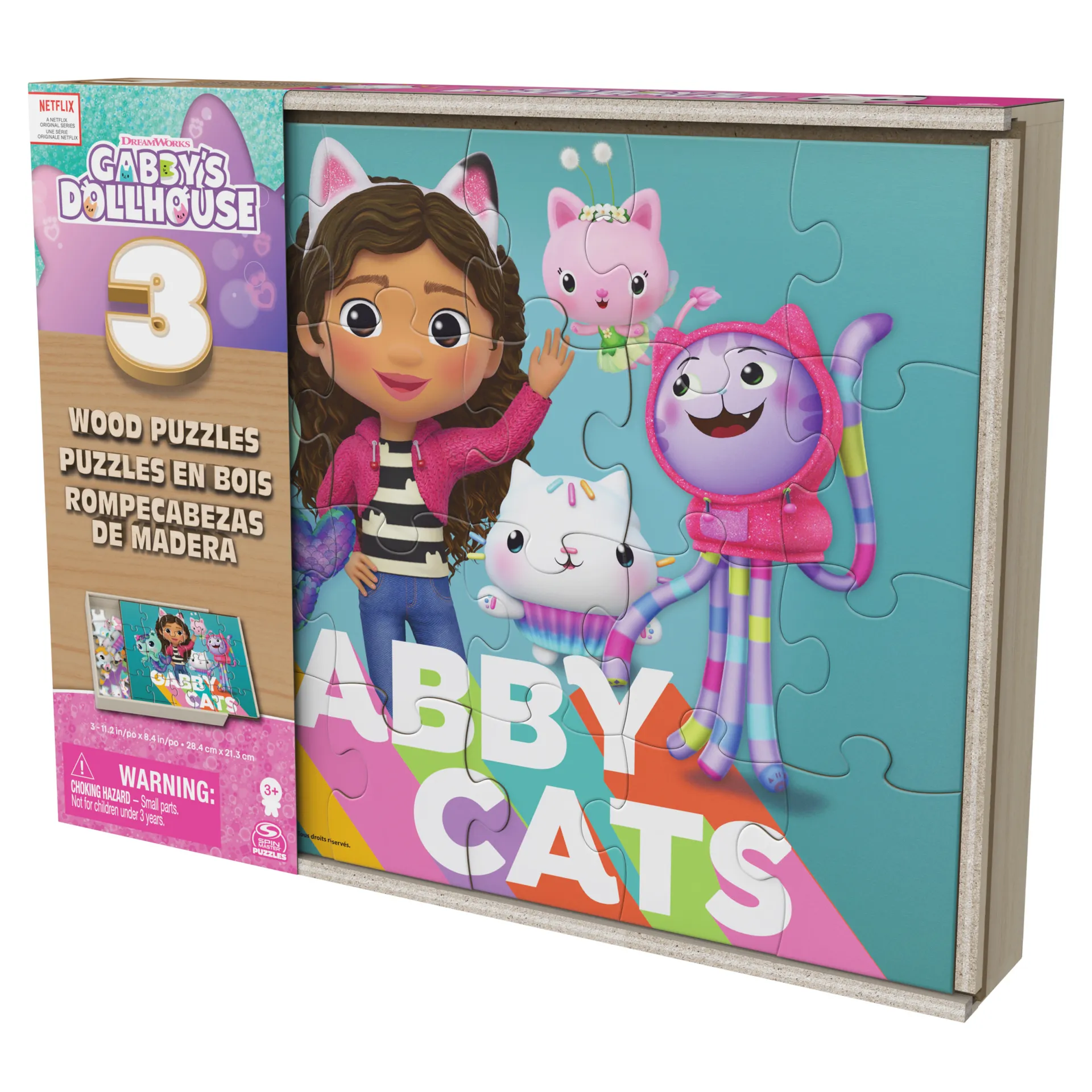 Games Gabby’s Dollhouse Holzpuzzle-Sammlung, 3 miau-tastische Puzzle-Motive mit stabiler Holzbox zur Aufbewahrung, jedes Motive besteht aus 24 Teilen, Puzzle-Spaß für alle Gabby-Fans ab 3 Jahren – Bild 6