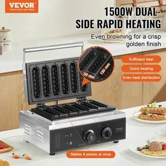 VEVOR kommerzieller Waffeleisen Waffel Maker 6-teilig 1500 W, antihaftbeschichtetes Edelstahl-Waffeleisen für Mais-Hotdogs mit Temperatur- und Zeitregelung, für Restaurant Bäckerei Snackbar Familie VEVOR kommerzieller Waffeleisen Waffel Maker 6-teilig 1500 W, antihaftbeschichtetes Edelstahl-Waffeleisen für Mais-Hotdogs mit Temperatur- und Zeitregelung, für Restaurant Bäckerei Snackbar Familie