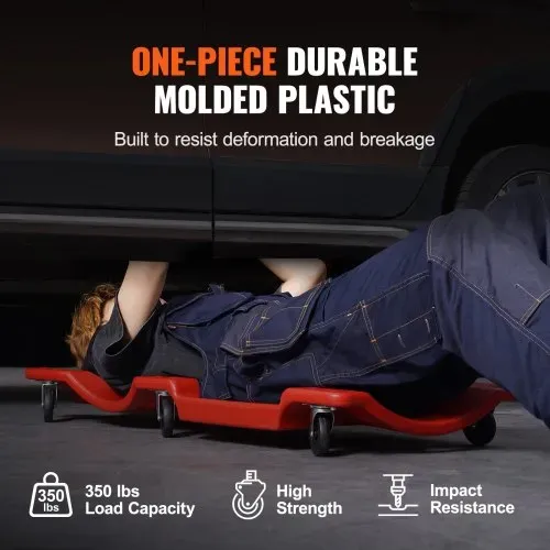 VEVOR Mechaniker-Rollbrett aus Kunststoff, 914 mm, 158,8 kg Tragkraft, Rollbrett für Autowerkstätten mit ergonomisch geformtem HDPE-Körper, gepolsterter Kopfstütze und zwei Werkzeugablagen, 6 Räder, für Autowerkstätten – Bild 2