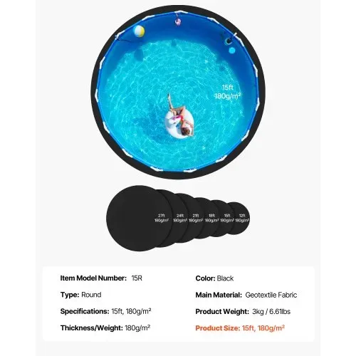 VEVOR Poolunterlage, 4,5 m, für oberirdische Schwimmbecken, extra dicke Bodenplane, verhindert Einstiche, Poolmatte aus Geotextilmaterial, verlängert die Lebensdauer der Folie – Bild 6