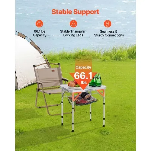 VEVOR Klapptisch Buffettisch tragbarer Allzwecktisch 60 x 40 cm, höhenverstellbarer Tisch (für 2-4 Personen) mit Tragegriff, Gartentisch Campingtisch für Partys Picknick Camping Grillen BBQ, Silber – Bild 2