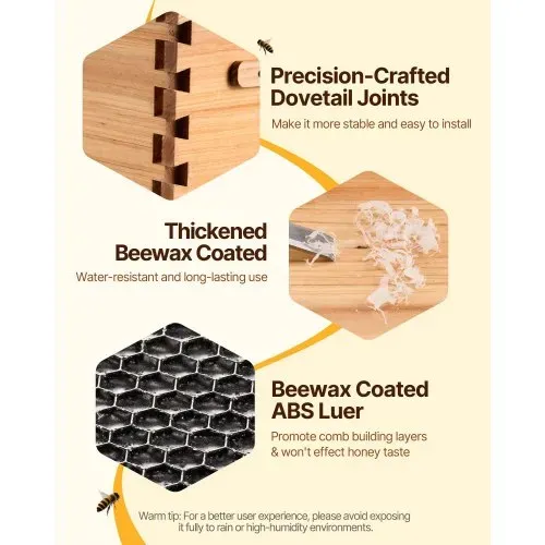 VEVOR Bienenstock, 20 Rahmen, Bienenbeute Zander, mit Bienenwachs beschichtetes Tannenholz, 1 tiefer + 1 mittlerer Bienenkasten, Langstroth-Bienenstock-Set, transparente Acrylfenster mit Fundamenten – Bild 2