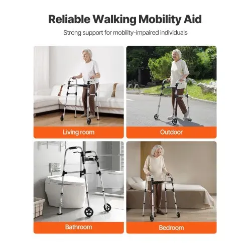 VEVOR Gehgestell 158 kg, Gehilfe mit Rädern & 8-fach verstellbarer Höhe, Gehrahmen aus leichtem Aluminium, Rollator mit Vorderrädern für Senioren & Erwachsene, Gehbock 605x385x755-955 mm – Bild 5