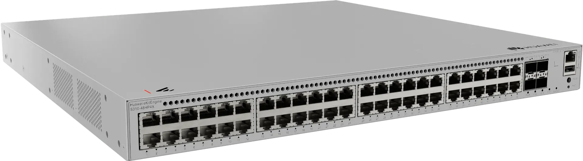 Huawei Switch full managed L2+ 52 Port • 48x GbE • PoE Budget 864W • 48x PoE at • 4x SFP+ • 19″ • iStack • S310-48HP4X • eKit Huawei Switch full managed L2+ 52 Port • 48x GbE • PoE Budget 864W • 48x PoE at • 4x SFP+ • 19″ • iStack • S310-48HP4X • eKit