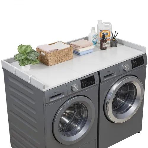 VEVOR Arbeitsplatte für Waschmaschine und Trockner (137 x 69,9 cm) mit Erhöhtem Rand & Haken, zur Organisation und Aufbewahrung im Wäscheschrank Speisekammer Küchentheke, bis 113 kg Belastbar, Grau VEVOR Arbeitsplatte für Waschmaschine und Trockner (137 x 69,9 cm) mit Erhöhtem Rand & Haken, zur Organisation und Aufbewahrung im Wäscheschrank Speisekammer Küchentheke, bis 113 kg Belastbar, Grau
