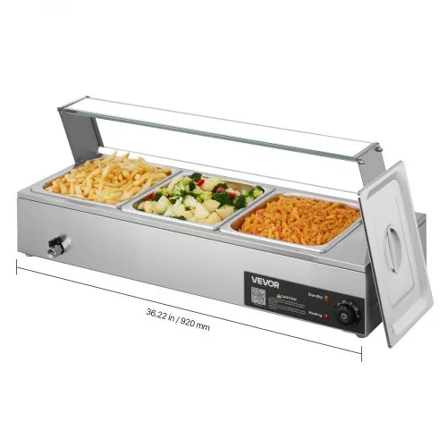 VEVOR kommerzieller Speisenwärmer mit Glasabdeckung & 3 Behälter (1/2-Größe) 1,5 kW Buffetwärmer Edelstahl, Buffetbehälter Buffet-Wasserbad Speisenwärmstation für Restaurants Partys Buffets VEVOR kommerzieller Speisenwärmer mit Glasabdeckung & 3 Behälter (1/2-Größe) 1,5 kW Buffetwärmer Edelstahl, Buffetbehälter Buffet-Wasserbad Speisenwärmstation für Restaurants Partys Buffets