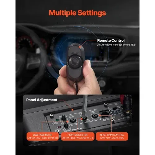 VEVOR Untersitz Auto Subwoofer 400 W 254 mm schlanker Auto Subwoofer mit Stromversorgung, Subsystem mit eingebautem Verstärker, Hoch-/Niedrigpegel-Eingang und Lautstärkeregler für SUVs Lkws – Bild 5