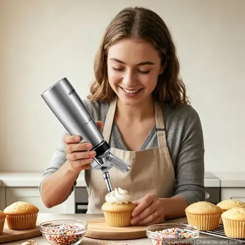 VEVOR Sahnespender-Set 0,5 L Edelstahl Sahnebereiter mit 3 Dekorierdüsen, für Hobbybäcker Cafés, nur für N₂O-Kapseln (Separat Erhältlich), Schlagsahne in 60 Sek., 3 Düsen und Reinigungsbürste inkl. – Bild 7