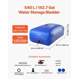 VEVOR Wasserblasen Aufbewahrungsbehälter 540 L, Wasserspeicherbeutel aus strapazierfähiges 1000D PVC, Wasserspeicherblase, ideal für Camping, Gartenbewässerung, RV & Notfälle, blau VEVOR Wasserblasen Aufbewahrungsbehälter 540 L, Wasserspeicherbeutel aus strapazierfähiges 1000D PVC, Wasserspeicherblase, ideal für Camping, Gartenbewässerung, RV & Notfälle, blau