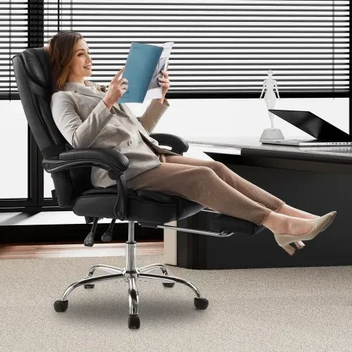 VEVOR Chefsessel Bürostuhl Drehstuhl mit hoher Rückenlehne & Fußstütze & Lendenkissen, ergonomischer Schreibtischstuhl mit 135° Neigung und einstellbarer Höhe, für Arbeit Arbeitszimmer Spielen – Bild 7