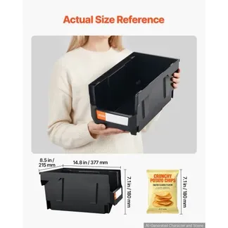 VEVOR Stapelboxen, 377 x 215 x 180 mm (12er-Pack), Sichtlagerboxen, Sichtlagerkasten zum Organisieren & Aufbewahren von Kleinteilen, Bürobedarf & anderem Zubehör, schwarz & transparent VEVOR Stapelboxen, 377 x 215 x 180 mm (12er-Pack), Sichtlagerboxen, Sichtlagerkasten zum Organisieren & Aufbewahren von Kleinteilen, Bürobedarf & anderem Zubehör, schwarz & transparent