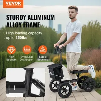 VEVOR Knieroller,Knie-Walker aus Aluminium mit höhenverstellbarer Lenkstange und Kniepolster, 30 cm Geländeräder, Doppelbremsen, Bein-Rehabilitationsroller für Knöchel- und Fußbrüche, 160 kg VEVOR Knieroller,Knie-Walker aus Aluminium mit höhenverstellbarer Lenkstange und Kniepolster, 30 cm Geländeräder, Doppelbremsen, Bein-Rehabilitationsroller für Knöchel- und Fußbrüche, 160 kg