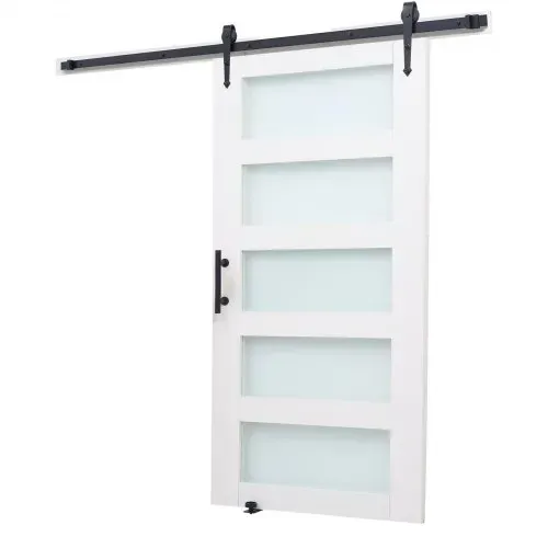 VEVOR Schiebetür im Scheunenstil Schiebetürsystem (1067 x 2134 mm) aus hochfesten MDF-Platten & Milchglas, Scheunentor mit Hardware-Kit & wasserfester PVC-Oberfläche & H-Rahmen für Badezimmer – Bild 9
