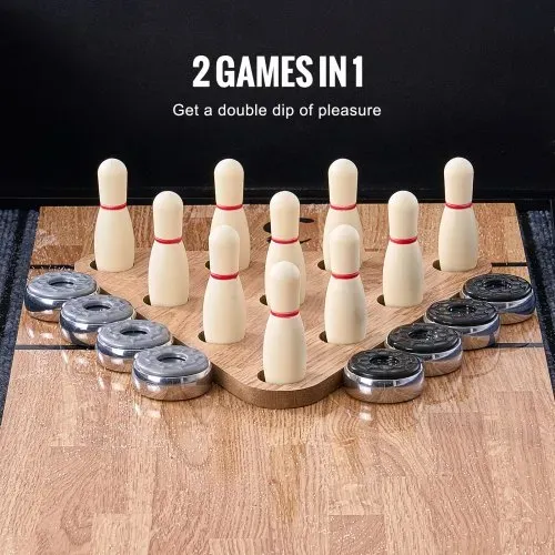VEVOR Shuffleboard-Tisch, 9 Fuß langes Shuffleboard mit LED-Beleuchtung für das Familienspielzimmer, 2-in-1-Shuffleboard- und Bowling-Kombispielset, mit kratzfestem Spielfeld, Beinen, 8 Pucks, Bowlingset, Wachs, Bürste – Bild 2
